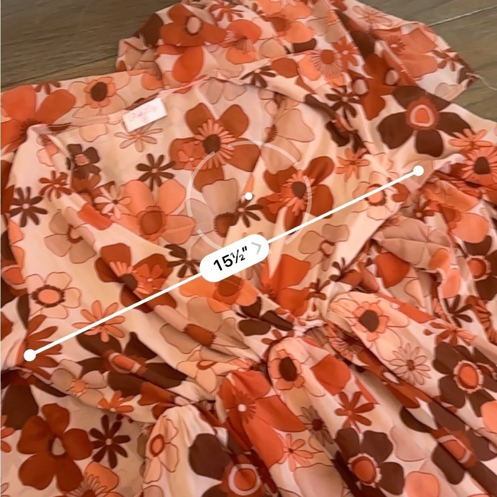Pink Lily Dress Womens Faux Wrap Slit Maxi Long Sleeve 70s Retro Floral - Picture 6 of 6